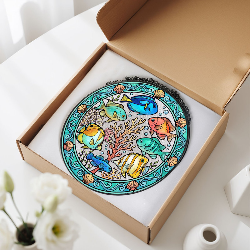 Panneau de vitrail Tropical Fish - 7,8H, 7.8"H