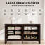 Commode moderne à 6 tiroirs de 54 po de largeur Serefina, commode en bois brun noyer avec pieds solides pour la chambre à coucher, grande commode double de rangement espresso avec poignées en métal pour placard ou couloir-1081508854