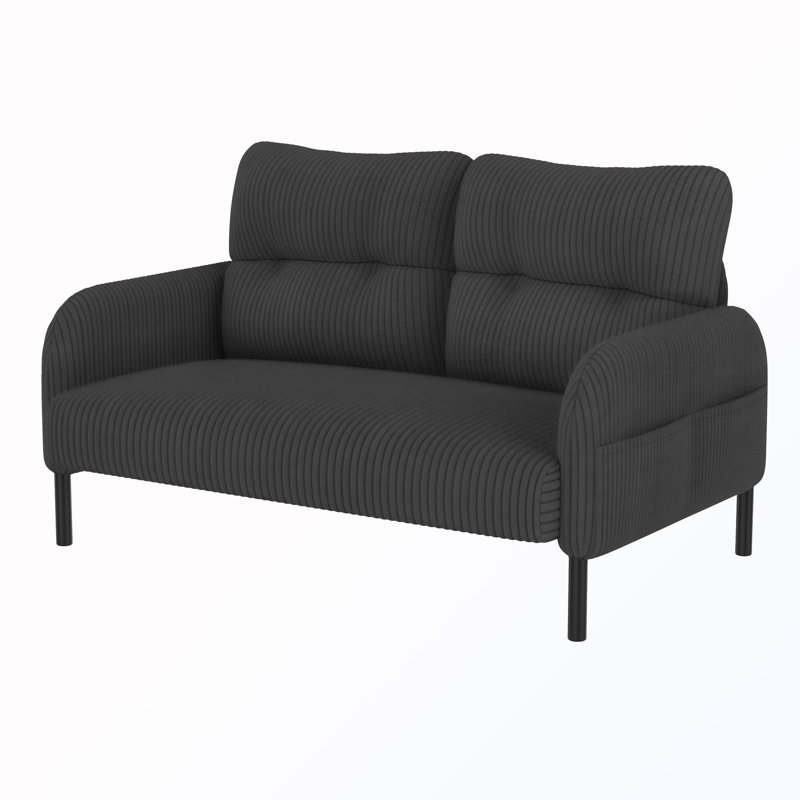 2-Seat Upholstered Sofa, Gray Corduroy
