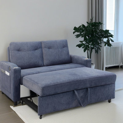 Modern Velvet With Pullout Bed And Storage Compartment For Home Gray Couch Reclining Living Room