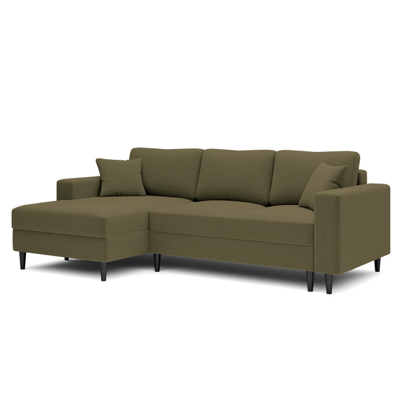Ajten 3 Seater Velvet Sofa Bed, Left Hand Facing, Olive