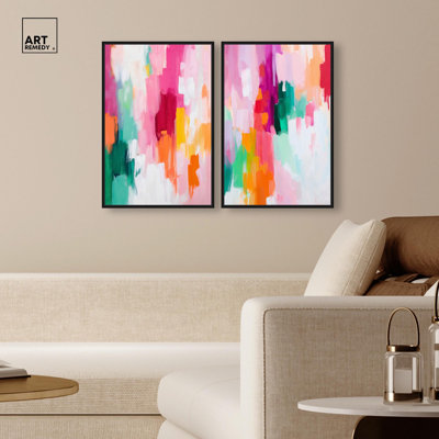 Dynamic Expressions Duo Canvas Print Modern Wall Decor Set by Art Remedy, Black Frame, 16 x 24