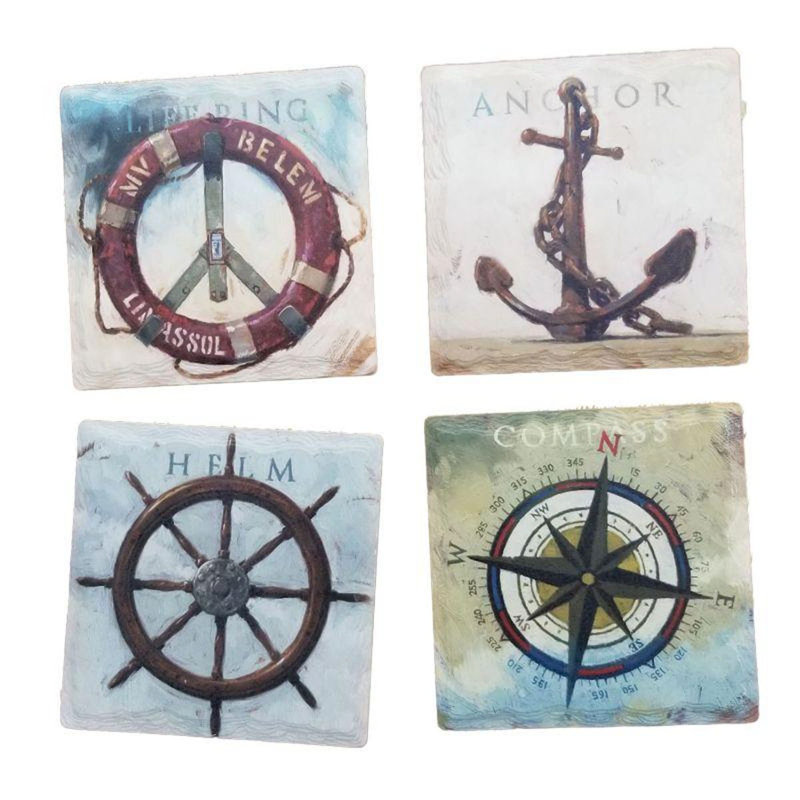 Ensemble de 4 sous-verres à thème nautique