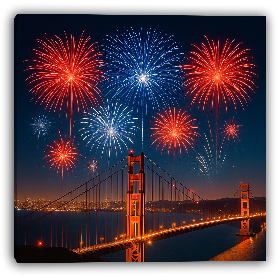 Bayland Collection Golden Gate Bridge Fireworks Show Canvas Wall Art ...