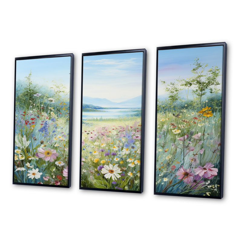 Simplity Wreath Green Flower Field - Ensemble de décoration murale champ de fleurs, H 32 po x l 48 po x P 1 po