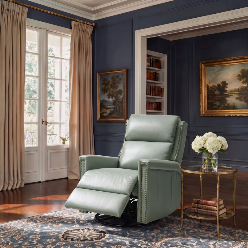 Medlin 31''W Transitional Faux Leather Dual Motor Swivel Rocker Recliner with USB Ports, Green