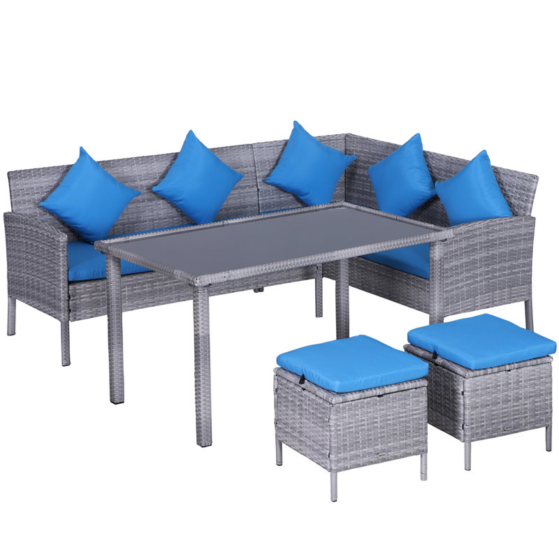 Ensemble de conversation modulaire en rotin avec coussins 5 pièces Chrizeda