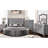 Round King Bed Featuring Gray Upholstery, Button - Headboard, And Storage In Rail With Design, Compartments, Crystal Like Acrylic Buttons