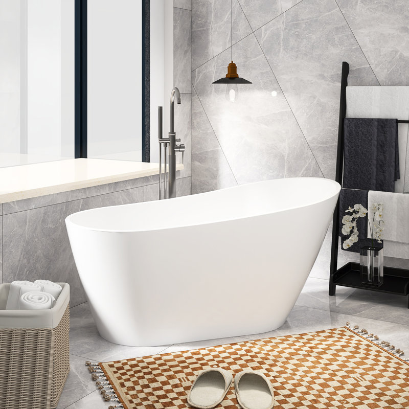 59'' x 30.8'' Freestanding Soaking Acrylic Bathtub