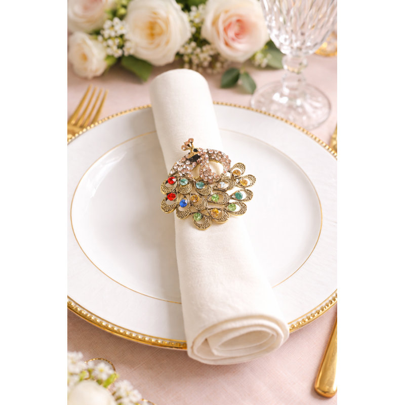 Ensemble de 4 anneaux de serviette en métal multicolores à motif de paon et de paon, ensemble de 4