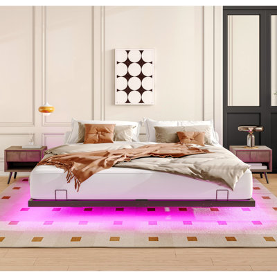 Metal King Size Bed Frame With Led - No Box Spring Requirement, Space Lights Platform Metal, 13.8" Package Width,