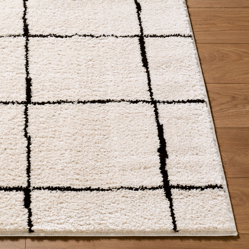 ELLE Decor X Livabliss Schaefer Machine Woven Rug, Rectangle 5'3" x 7', Cream/Black