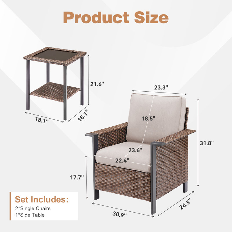 Chaises longues d'extérieur en osier avec accoudoirs avec rangement Coady, Coussin beige / structure brune