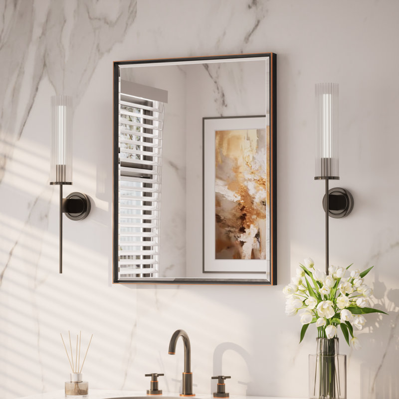 Miroir de salle de bain Areiona, 22 po x 30 po, Bronze frotté à l'huile