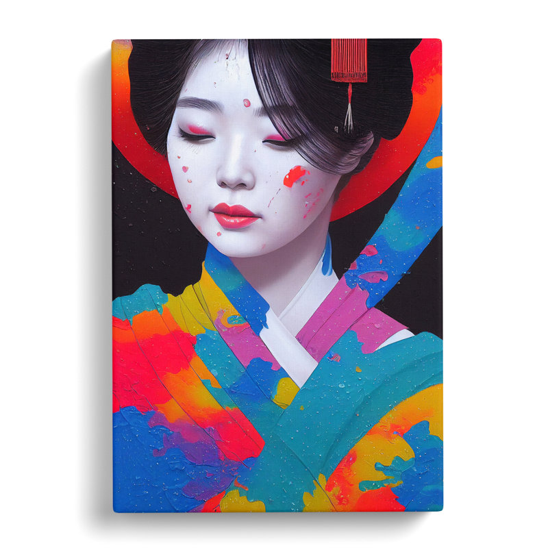 Paint Splashed Geisha No.1 - Wrapped Canvas, 60cm H x 40cm W x 3cm D