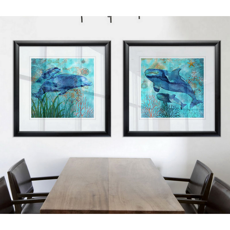 « deep sea dauphins », ensemble de 2 reproductions encadrées, Cadre noir