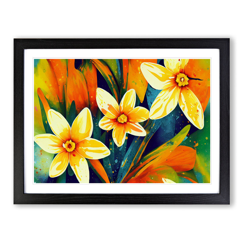 Daffodil Flower Splash Vol.3 Abstract - Single Picture Frame Print, 46cm H x 64cm W x 2cm D, Black