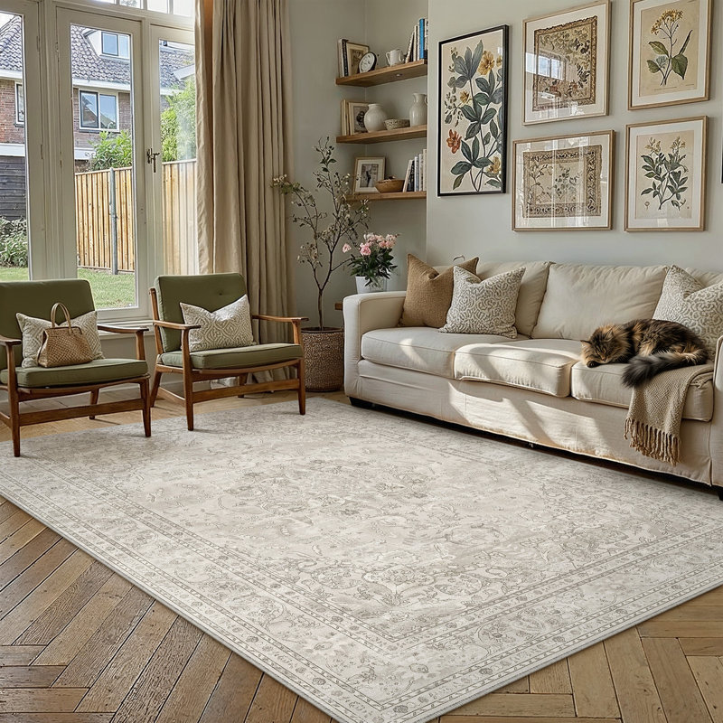 Tapis Selra Vintage à médaillon vieilli, lavable et doté d'un envers antidérapant, Rectangle 6 pi x 9 pi