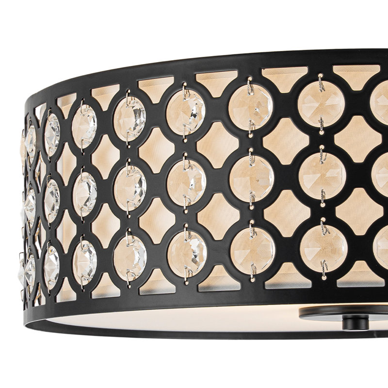 Farmhouse 3-Light Fabric Crystal Drum Cage Semi Flush Mount
