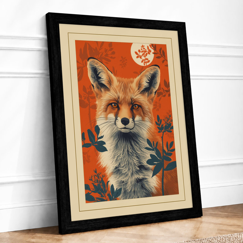 Fox Among Botanicals Boho - Framed Print, A1 - 84.1 x 59.4 cm, Black