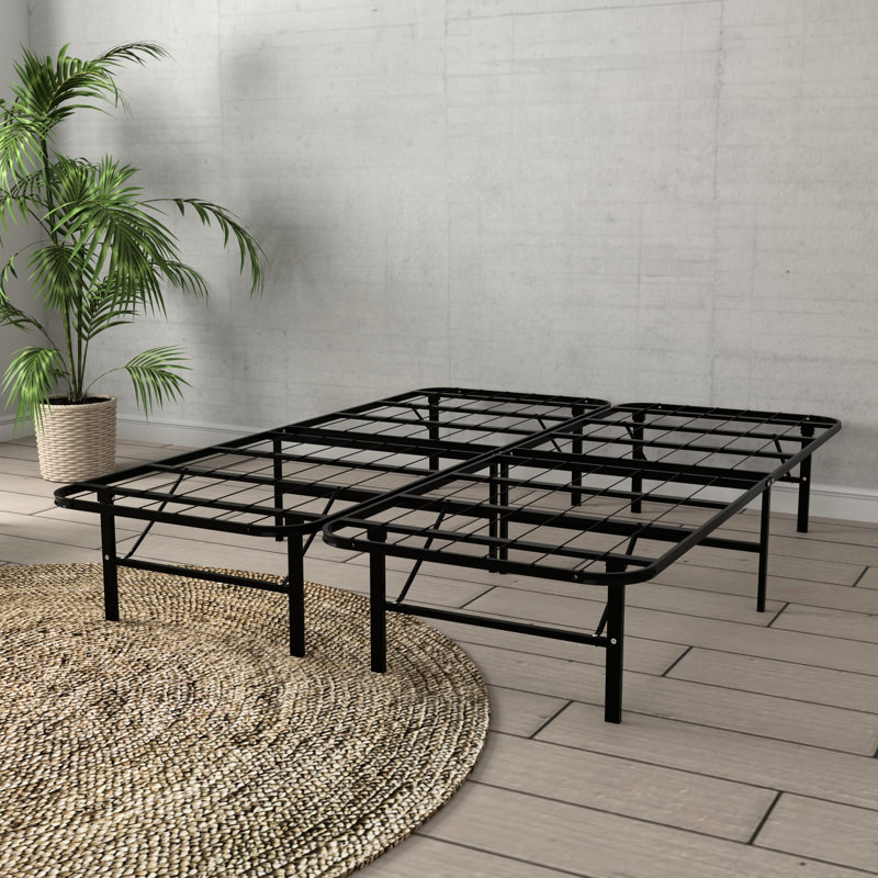 Full Black Steel Platform Foundation - Foldable Design, Quick Setup, 14 Inch Elevated, Supports 2000 Lbs In Reinforced Structure, Underbed Storage, All Mattress Compatibility