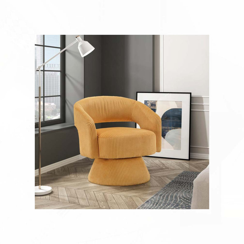 Yanitzia 27" Modern & Contemporary Swivel Chair with Corduroy Fabric Upholstery, 360-Degree Swivel, Foam over Pocket Coils