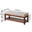 Banc de hall d'entrée en bois d'hévéa massif avec coussin rembourré et range-chaussures intégré