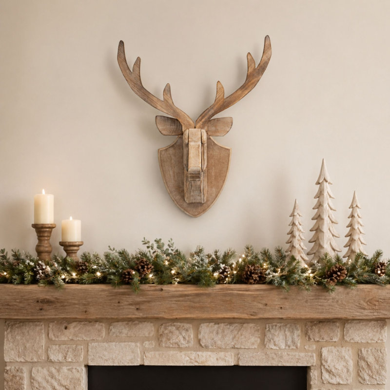 Tête de cerf moderne en bois H 21 po