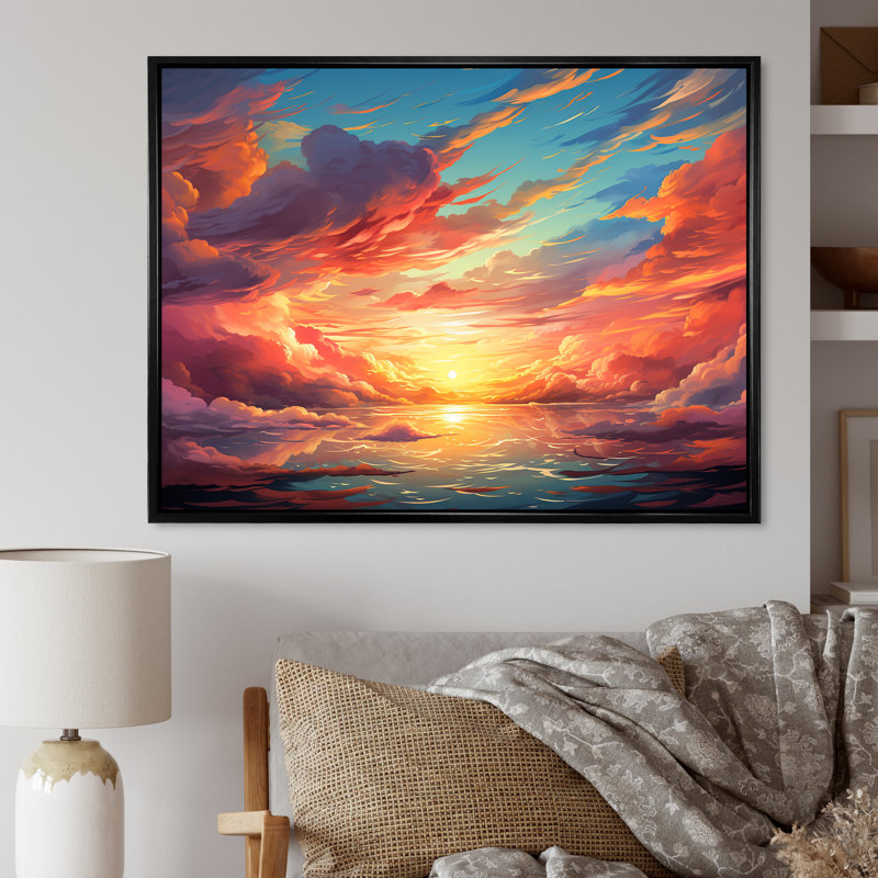Magical Sunset Sky II - art mural ciel, Cadre flottant noir, H 24 po x l 32 po x P 1 po