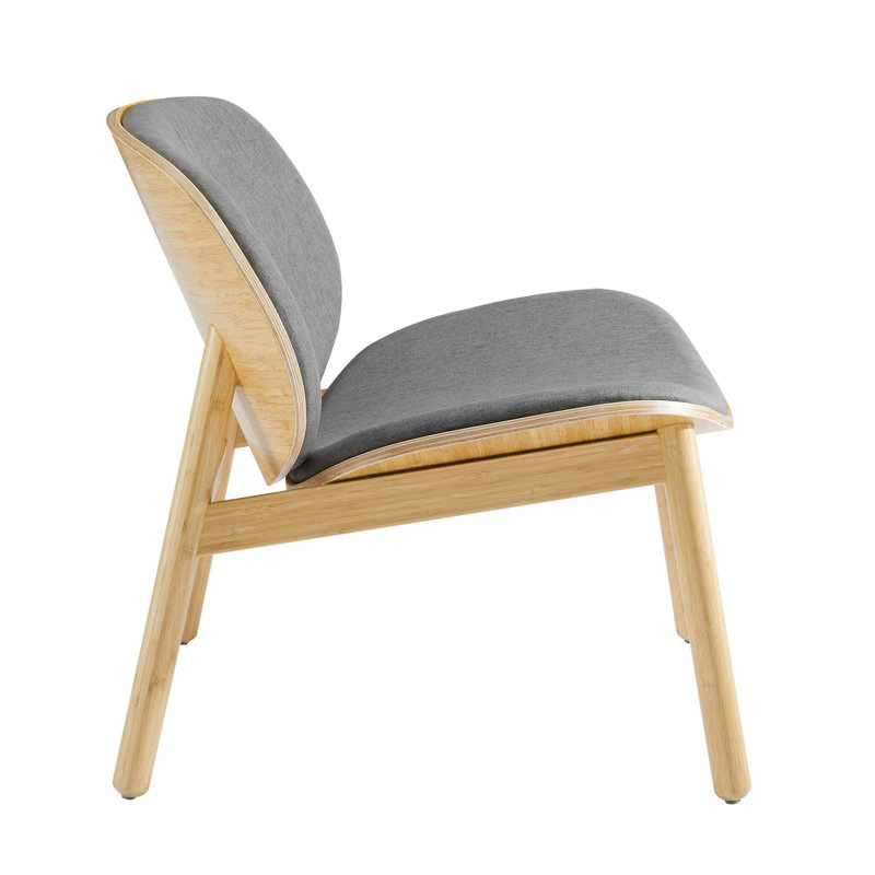 Gray Velvet Lounge Chair with Bamboo Frame