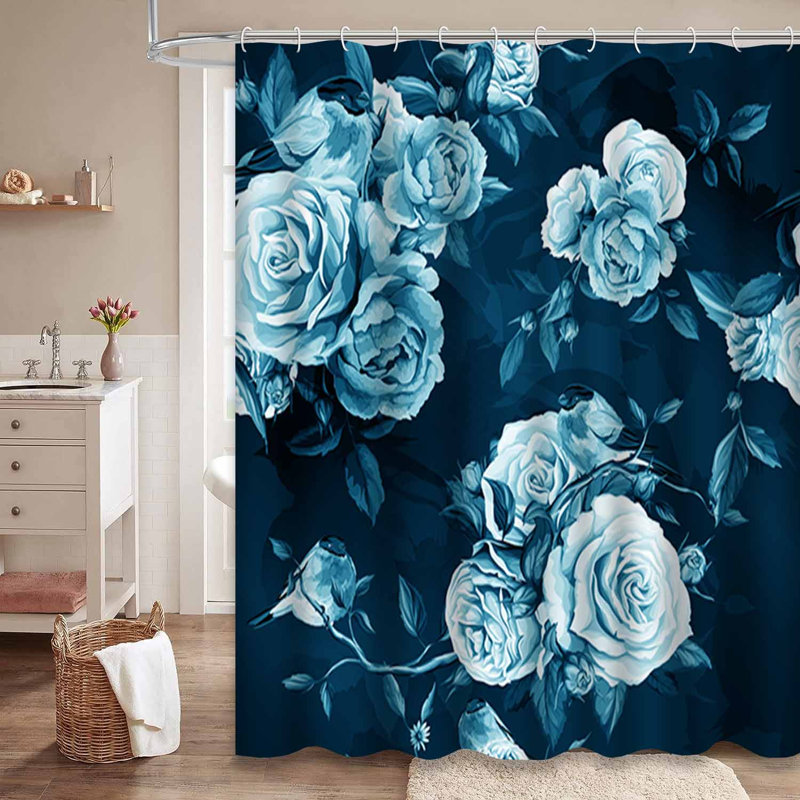 Rideau de douche imperméable à l'eau de rose avec 12 crochets, L 72 po x l 84 po