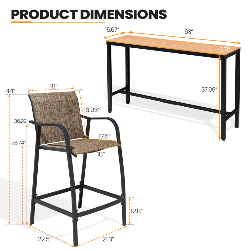 2-Person Patio Outdoor Dining Set (3-Piece Set, Rectangular Table), Brown, Dark Brown