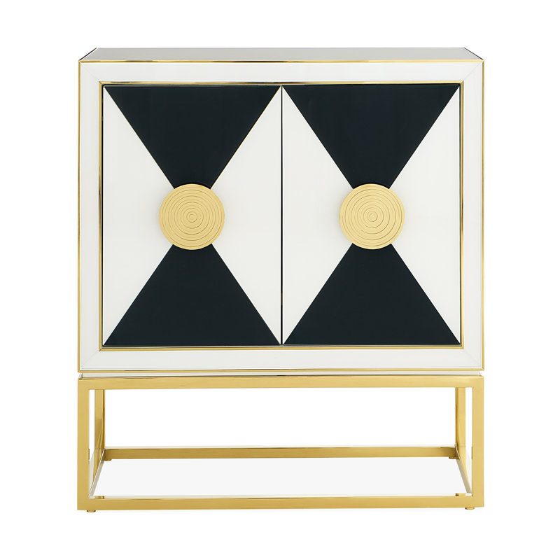 Black and White Glass Rectangle Accent Cabinet with Brass Hardware