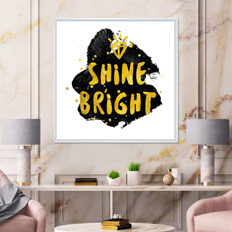 Shine Bright - art textuel sur toile, H 30 po x l 30 po x P 1 po, Toile blanche encadrée