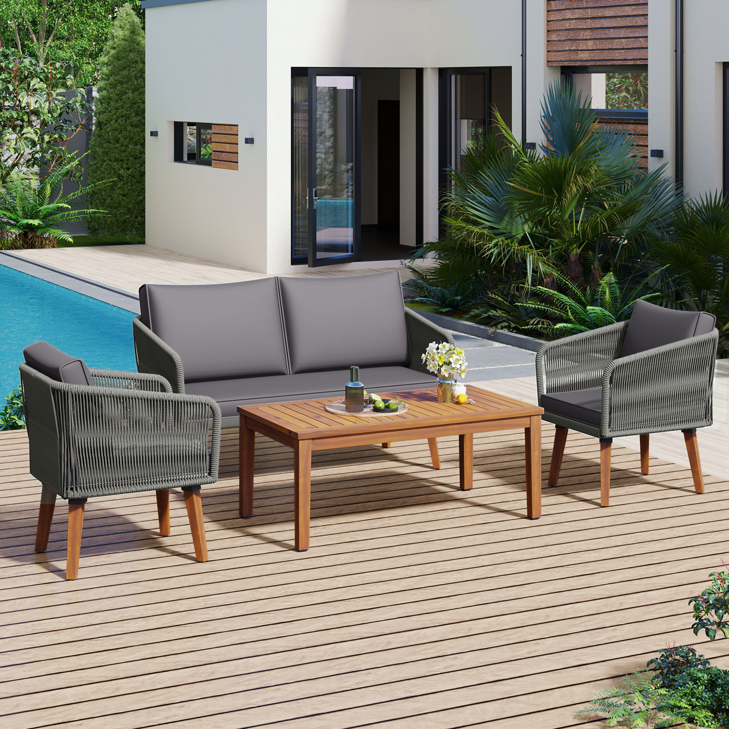 George Oliver Perillo 4 - Person Outdoor Seating Group with Cushions ...