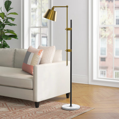 73,2 po noir et laiton interrupteur à pied moderne en métal véritable 1 lumière pour le salon de la chambre à coucher lecture debout lampe de travail sur pied de coin avec de grandes lumières avec abat-jour empire en lin blanc