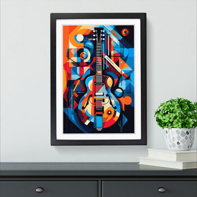 Electric Guitar Cubism - Single Picture Frame Print on Wood