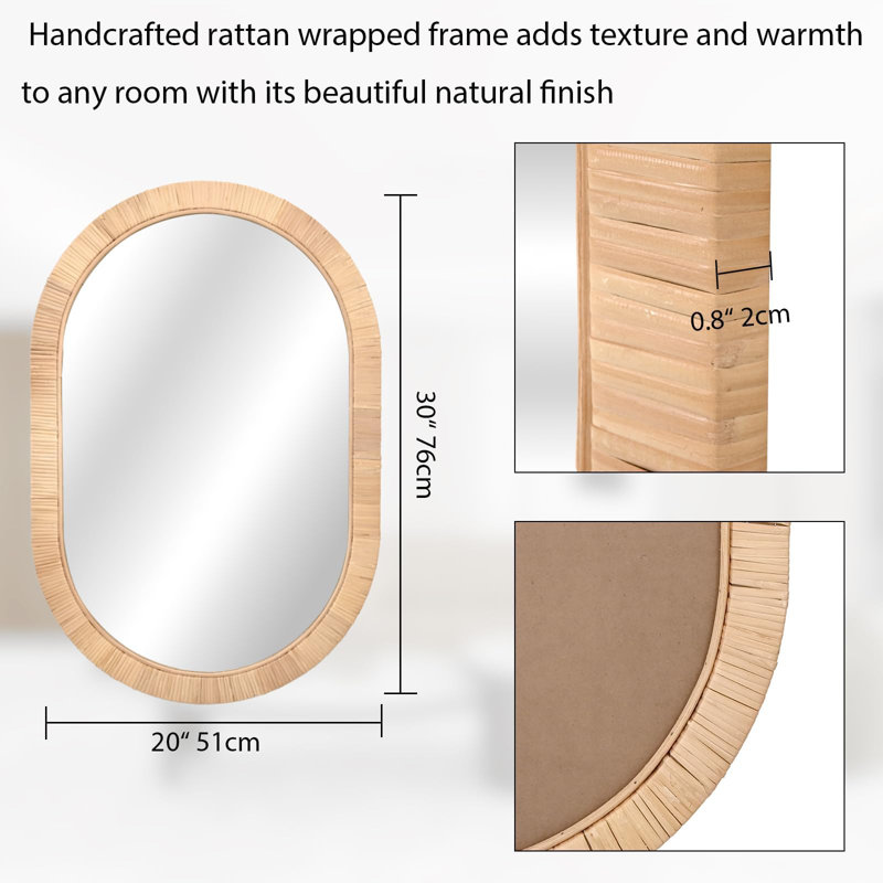 20"x30" Boho Rattan Oval Wall Mirror