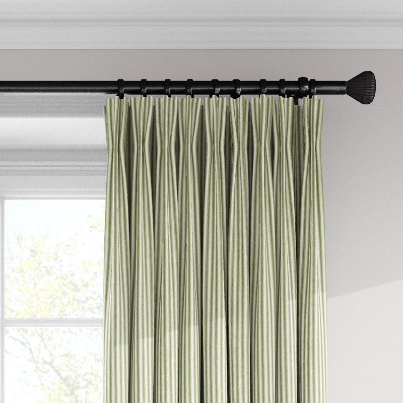 Ticking Stripe 100% Cotton Striped Room Darkening Pinch Pleat Single Curtain Panel, Avocado, 40" W x 144" L