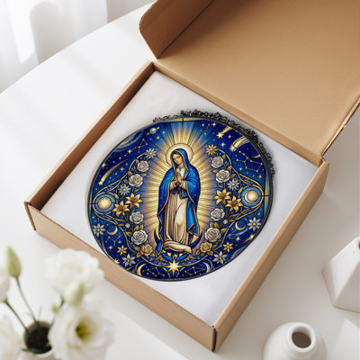 Virgin Mary Stained Glass Window Panel，7.8H