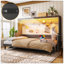 Grand lit escamotable avec bureau, station de charge USB, lumières DEL, gris foncé