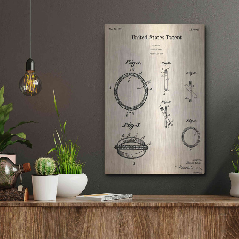 «Wedding Ring Blueprint Brevet Parchment» par Patents, H 16 po x l 12 po