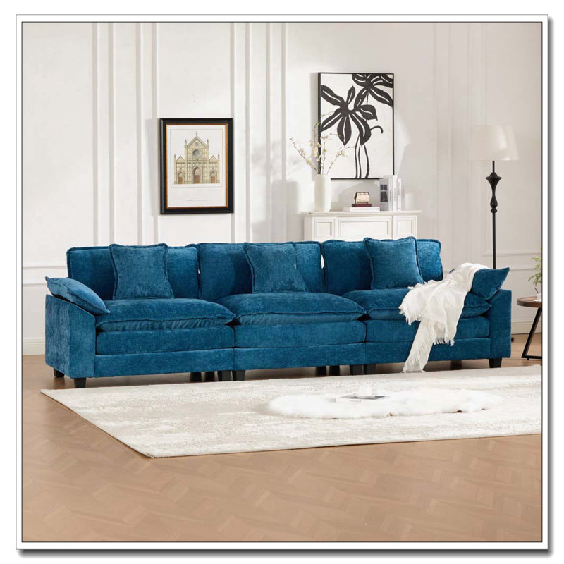 Canapé en chenille 3 places, 3, Bleu