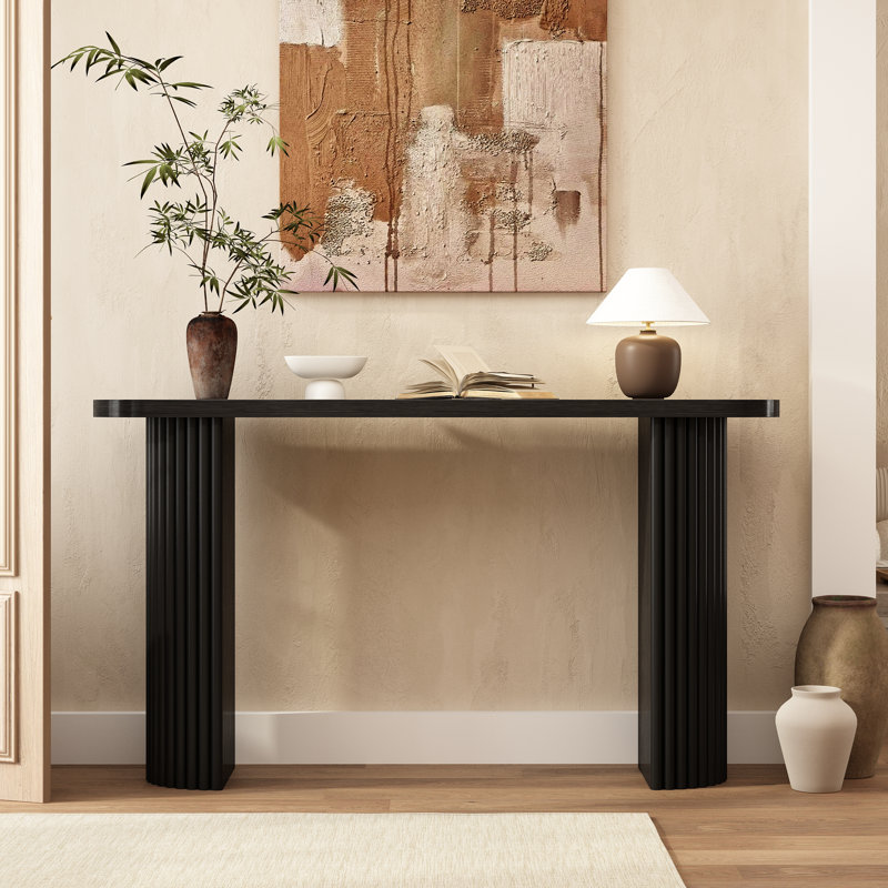 Gennari Fluted Wood Console Table with Oval Tabletop, Black, 31" H x 55" W x 11.7" D