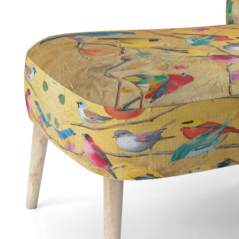 Multi-Color Bird On Tree - Upholstered Farmhouse Accent Side Chair, Orange Polyester Blend