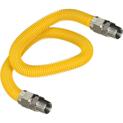 Highcraft 12 Inch Gas Connector with Fittings, Yellow Coated Gas Connector, 1/2" OD, 3/8” FIP x 1/2” MIP Connection
