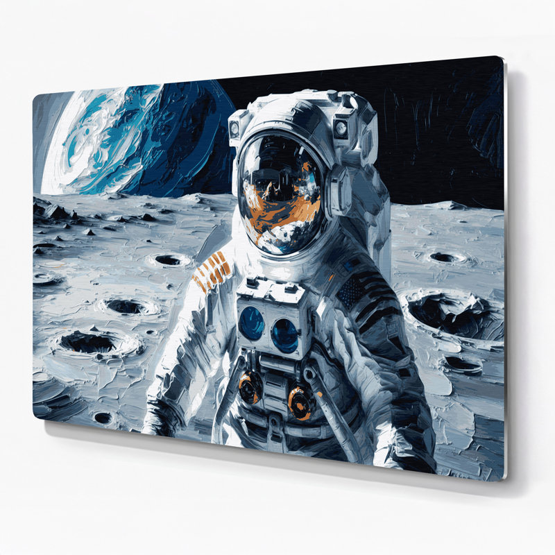 Space Buzz Aldrin Moon atterrissage en métal gris, H 20 po x l 30 po