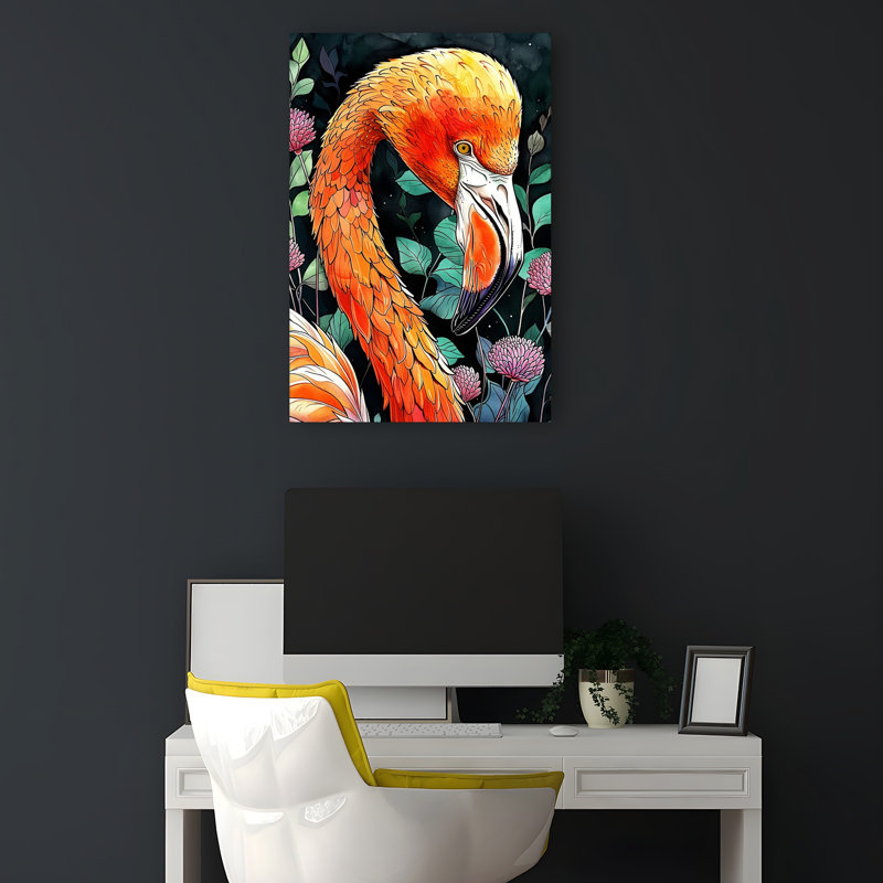 Vibrant Flamingo Bloom Elegant Vibrant Abstract Bird Flamingo Flower Nature Wall Art Print 1 Piece Wrapped Canvas Wall Art