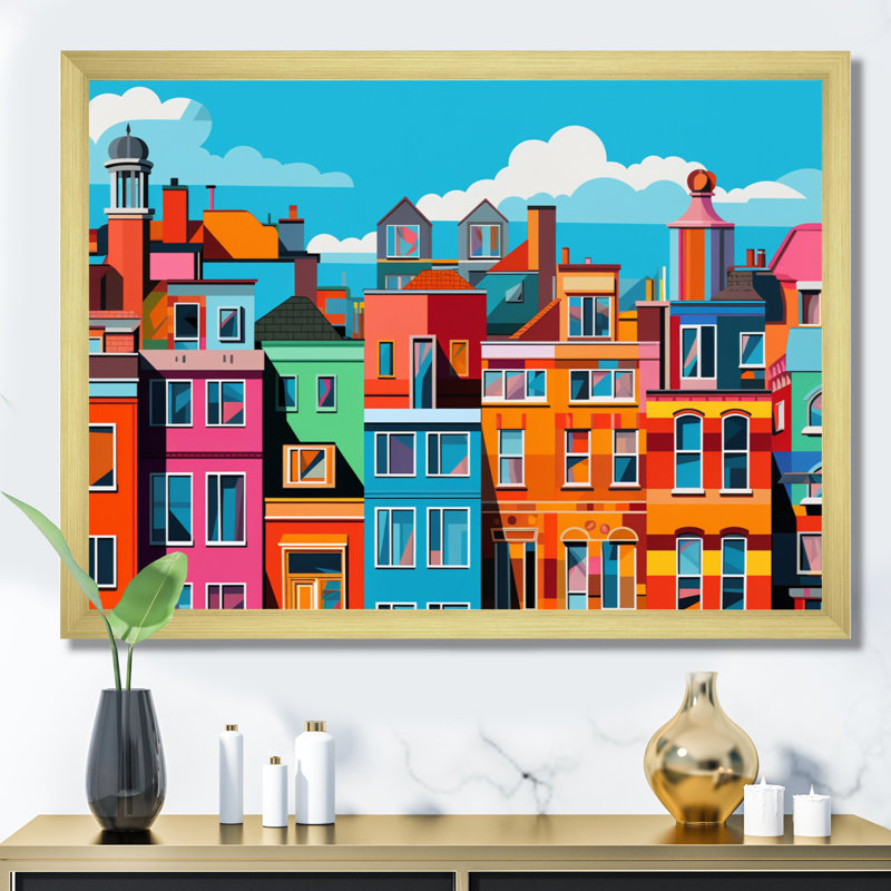 City Copenhagen Popart I, reproduction d'art sur toile, H 16 po x l 32 po x P 1 po, Cadre doré à une seule photo