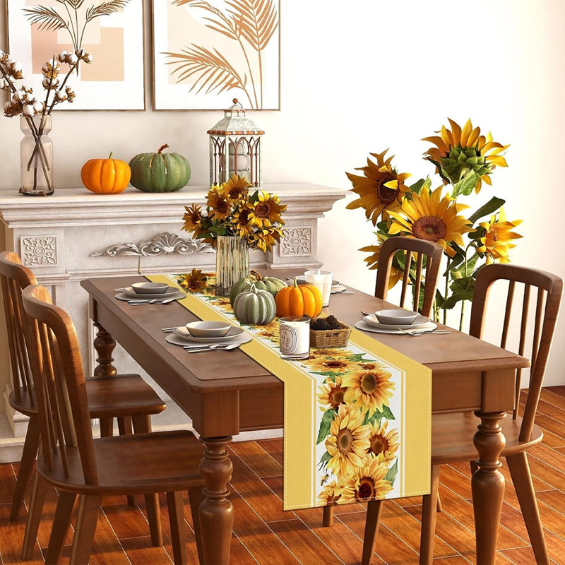 Watercolor Sunflower Table Runner – Multicolor – Spring Farmhouse  Kitchen & Dining Table Décor, Yellow, 13.2" L x 9.2" W